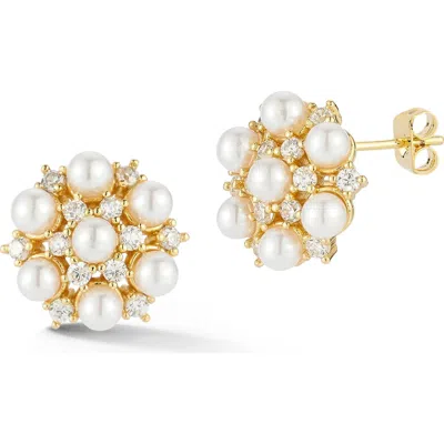 Chloe & Madison Chloe And Madison Imitation Pearl And Cubic Zirconia Cluster Stud Earrings In Gold