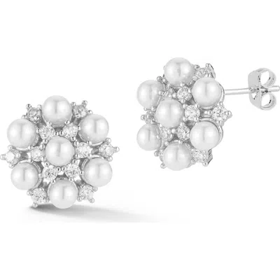 Chloe & Madison Chloe And Madison Imitation Pearl And Cubic Zirconia Cluster Stud Earrings In Metallic