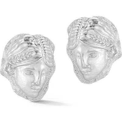 Chloe & Madison Chloe And Madison Large Grecian Face Stud Earrings In Silver