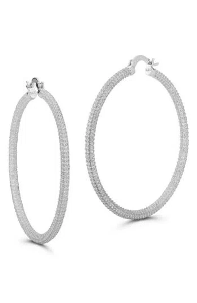 Chloe & Madison Chloe And Madison Large Pavé Cubic Zirconia Hoop Earrings In Silver