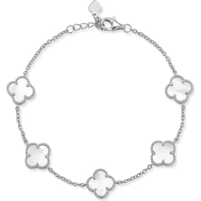 Chloe & Madison Chloe And Madison Mother-of-pearl Clover Station Bracelet In Silver