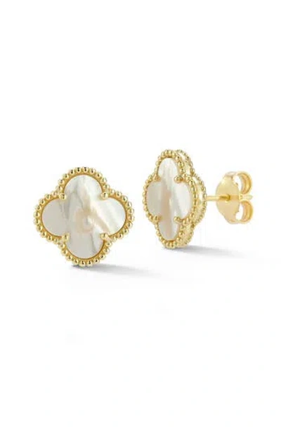 Chloe & Madison Chloe And Madison Mother-of-pearl Clover Stud Earrings In Gold
