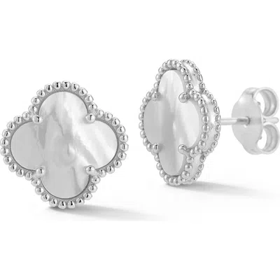 Chloe & Madison Chloe And Madison Mother-of-pearl Clover Stud Earrings In Silver