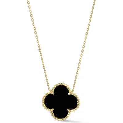 Chloe & Madison Chloe And Madison Onyx Clover Pendant Necklace In Gold