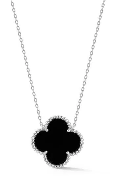 Chloe & Madison Chloe And Madison Onyx Clover Pendant Necklace In Silver