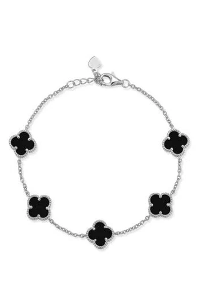 Chloe & Madison Chloe And Madison Onyx Clover Station Bracelet In Silver