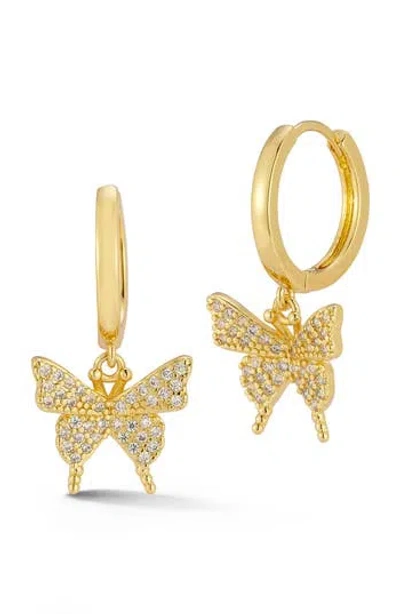 Chloe & Madison Chloe And Madison Pavé Butterfly Hoop Earrings In Gold