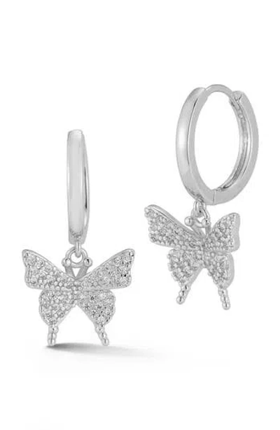 Chloe & Madison Chloe And Madison Pavé Butterfly Hoop Earrings In Silver