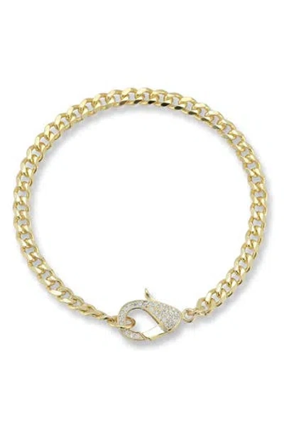 Chloe & Madison Chloe And Madison Pavé Cubic Zirconia Clasp Curb Chain Bracelet In Gold