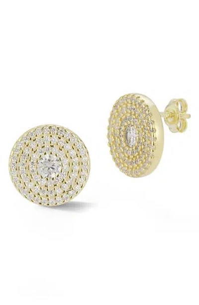Chloe & Madison Chloe And Madison Pavé Cubic Zirconia Disc Stud Earrings In Gold