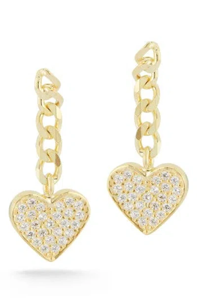 Chloe & Madison Chloe And Madison Pavé Cubic Zirconia Heart Drop Earrings In Gold