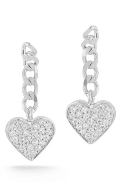 Chloe & Madison Chloe And Madison Pavé Cubic Zirconia Heart Drop Earrings In Metallic