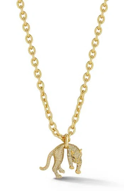 Chloe & Madison Chloe And Madison Pavé Cubic Zirconia Jaguar Pendant Necklace In Gold