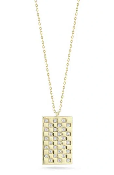 Chloe & Madison Chloe And Madison Pavé Cz Checked Tag Necklace In Gold