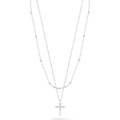 Chloe & Madison Chloe And Madison Pavé Cz Cross Layered Necklace In Silver