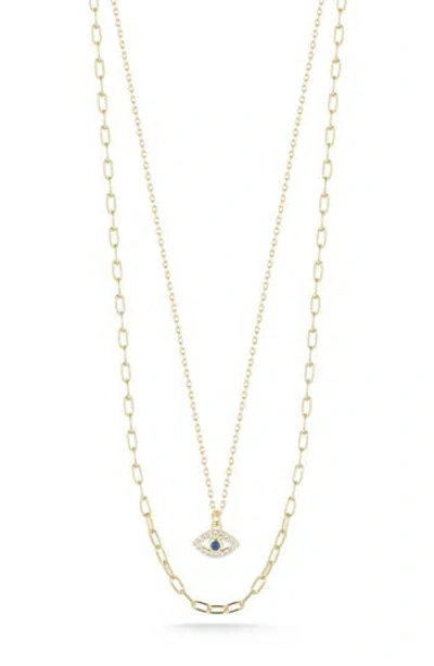 Chloe & Madison Chloe And Madison Pavé Cz Evil Eye Layered Necklace In Gold