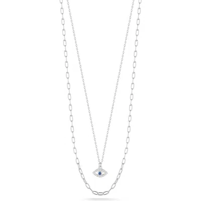 Chloe & Madison Chloe And Madison Pavé Cz Evil Eye Layered Necklace In Silver