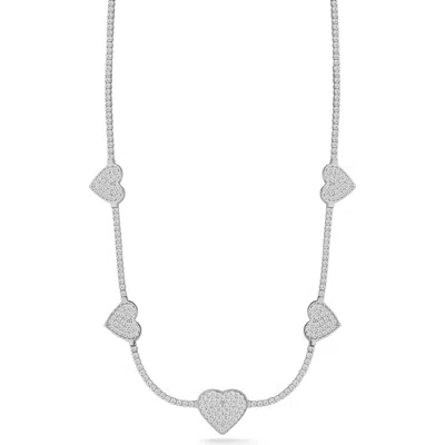Chloe & Madison Chloe And Madison Pavé Cz Heart Station Chain Necklace In Silver