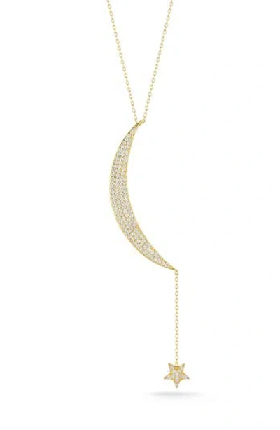 Chloe & Madison Chloe And Madison Pavé Cz Moon & Star Drop Pendant Necklace In Gold