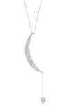 Chloe & Madison Chloe And Madison Pavé Cz Moon & Star Drop Pendant Necklace In Silver