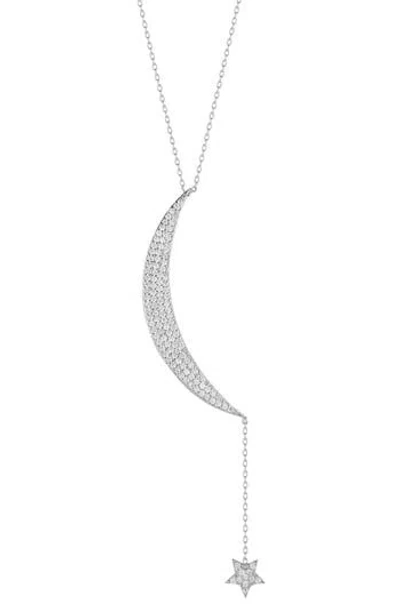 Chloe & Madison Chloe And Madison Pavé Cz Moon & Star Drop Pendant Necklace In Silver