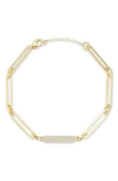 Chloe & Madison Chloe And Madison Pavé Cz Paper Clip Chain Bracelet In Gold