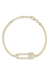 Chloe & Madison Chloe And Madison 14k Over Silver Cz Baguette Paperclip With Curb Chain Bracelet In Gold
