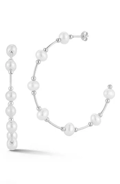 Chloe & Madison Chloe And Madison Pearl Hoop Earrings In Silver