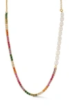 Chloe & Madison Chloe And Madison Rainbow Crystal & Faux Pearl Necklace In Gold