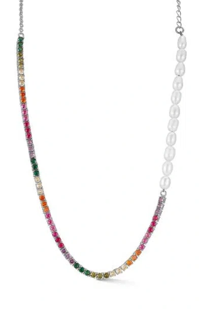 Chloe & Madison Chloe And Madison Rainbow Crystal & Faux Pearl Necklace In Multi