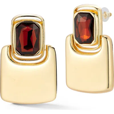 Chloe & Madison Chloe And Madison Red Cz Statement Drop Earrings In Gold
