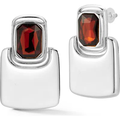 Chloe & Madison Chloe And Madison Red Cz Statement Drop Earrings In Silver