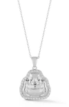 Chloe & Madison Chloe And Madison Rhodium Plate Sterling Silver & Cubic Zirconia Buddha Necklace In Silver