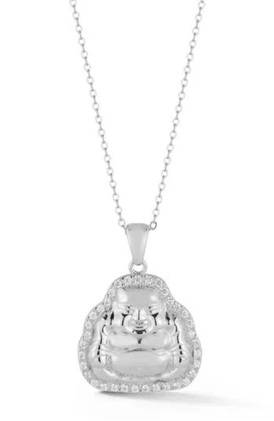 Chloe & Madison Chloe And Madison Rhodium Plate Sterling Silver & Cubic Zirconia Buddha Necklace