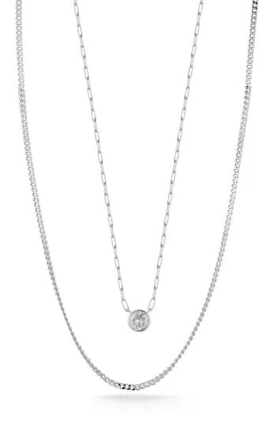 Chloe & Madison Chloe And Madison Rhodium Plate Sterling Silver Cubic Pendant Necklace