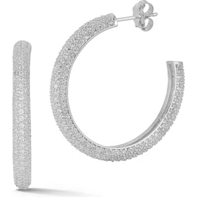 Chloe & Madison Chloe And Madison Rhodium Plated Sterling Silver Pavé Cz Hoop Earrings
