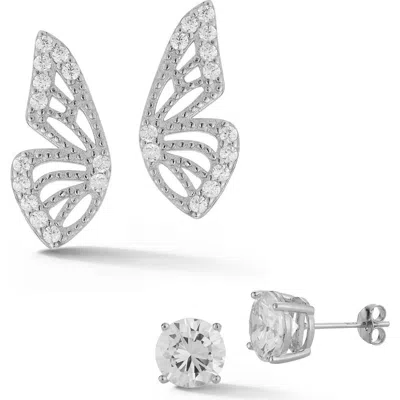 Chloe & Madison Chloe And Madison Set Of 2 Butterfly Wing Stud Earrings In Silver