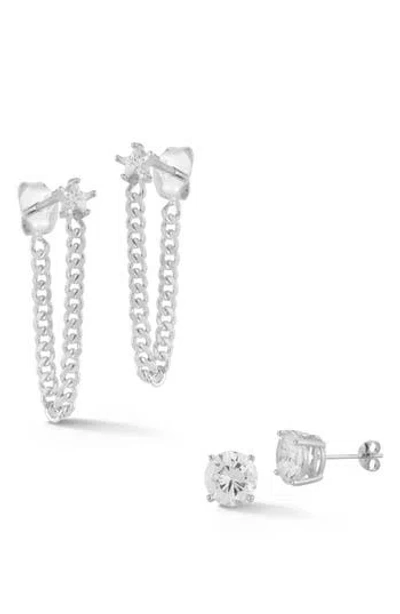 Chloe & Madison Chloe And Madison Set Of 2 Stud & Front/back Earrings In Silver