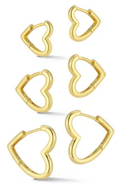 Chloe & Madison Chloe And Madison Set Of 3 Heart Hoop Earrings In Gold