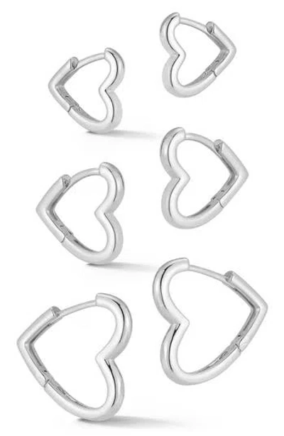 Chloe & Madison Chloe And Madison Set Of 3 Heart Hoop Earrings In Silver