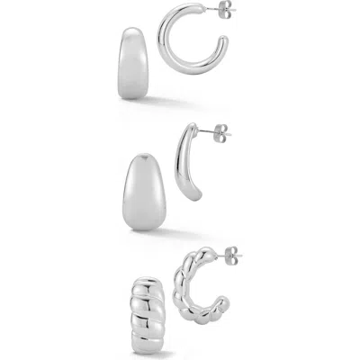 Chloe & Madison Chloe And Madison Set Of 3 Hoop Earrings In Metallic