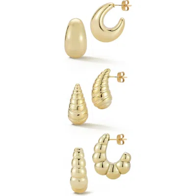 Chloe & Madison Chloe And Madison Set Of 3 Pairs Of Hoop Earrings In Gold