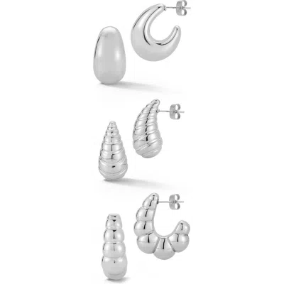 Chloe & Madison Chloe And Madison Set Of 3 Pairs Of Hoop Earrings In Silver