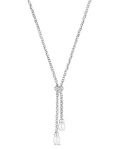 Chloe & Madison Chloe And Madison Silver 7.3mm Pearl Cz Mesh Lariat Necklace