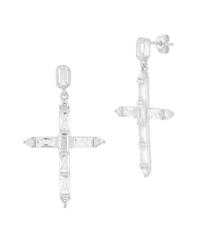 Chloe & Madison Chloe And Madison Silver Cz Baguette Cross Drop Earrings