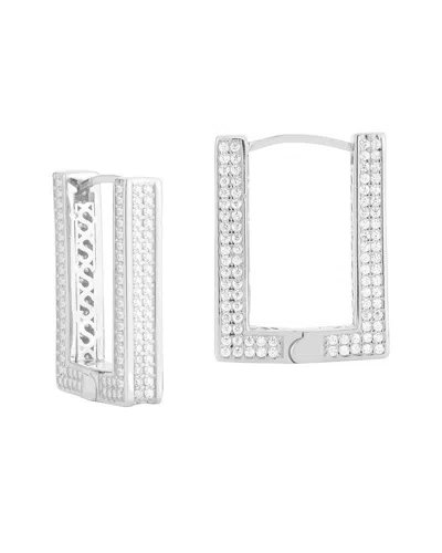 CHLOE & MADISON CHLOE AND MADISON SILVER CZ LARGE RECTANGULAR BOLD HOOPS