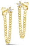 Chloe & Madison Chloe And Madison Star Cz Curb Chain Front/back Earrings In Gold