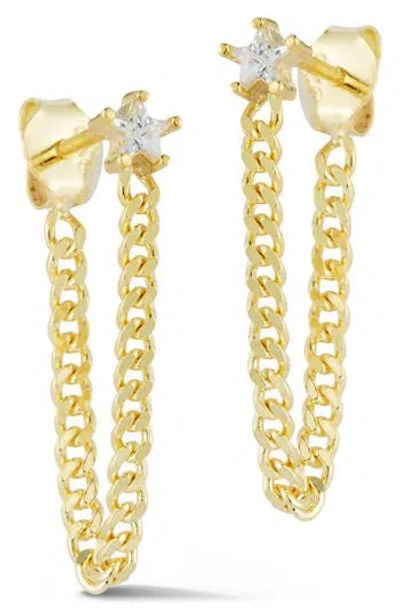 Chloe & Madison Chloe And Madison Star Cz Curb Chain Front/back Earrings In Gold