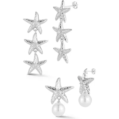 Chloe & Madison Chloe And Madison Starfish Earring Set In Silver