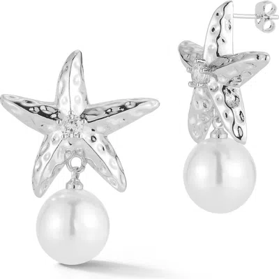 Chloe & Madison Chloe And Madison Starfish Imitation Pearl Drop Earrings In Silver